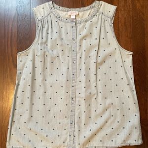 LOFT Gray Polka Dot Sleeveless Top